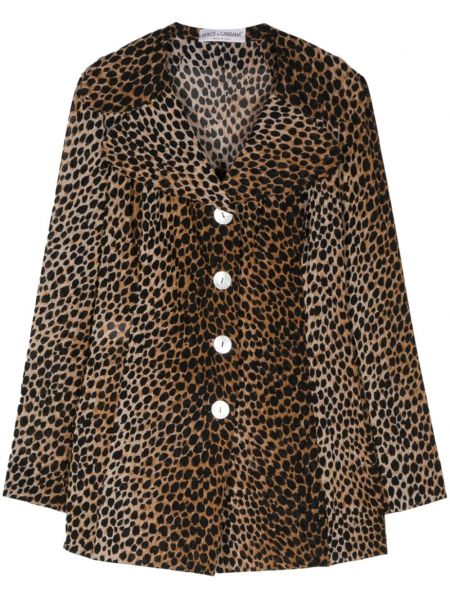 Gara jaka ar apdruku ar leoparda rakstu Dolce & Gabbana Pre-owned brūns