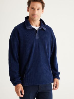 Žakardinis relaxed fit fliso džemperis su stovinčia apykakle Ac&co / Altınyıldız Classics mėlyna