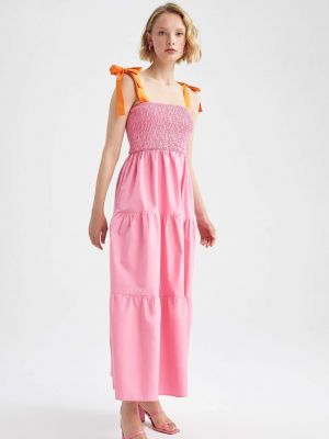 Плетеное платье мини без рукавов с коротким рукавом Defacto розовое