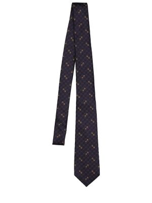 Modrá žakárová hedvábná hedvábná kravata Gucci