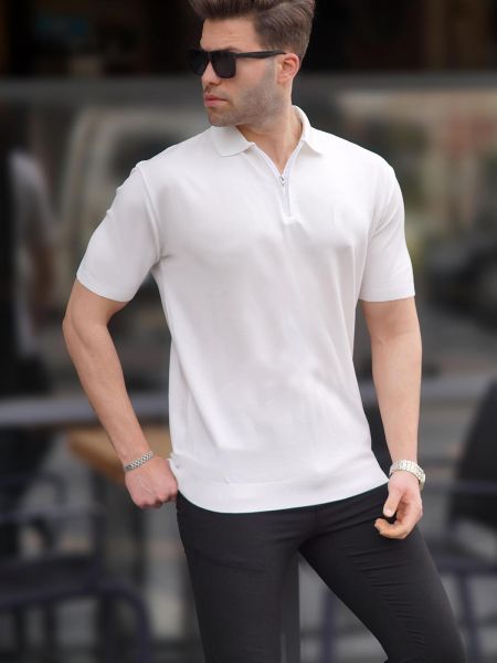 Polo krekls ar rāvējslēdzēju Madmext balts
