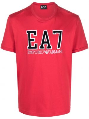 Kokvilnas t-krekls ar izšuvumiem Ea7 Emporio Armani sarkans
