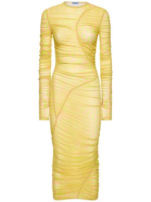 Midi šaty se síťovinou Mugler žluté