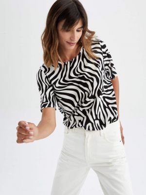 Zebra mintás rövid ujjú nyomott mintás póló Defacto