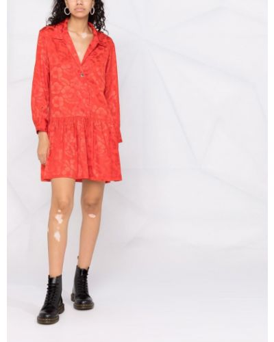 Vestido de tubo ajustado con escote v plisado Sandro Paris rojo