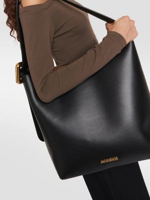 Kožená kožená nákupná taška Jacquemus čierna