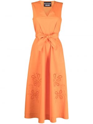 Bavlněné šaty s výšivkou bez rukávů Boutique Moschino - oranžová