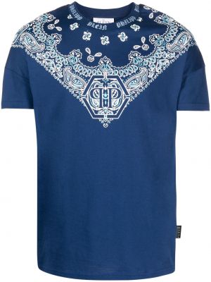 T-krekls ar apdruku ar lāsīšu rakstu Philipp Plein zils