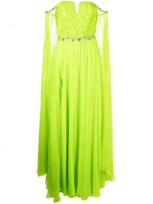 Вечерна рокля с драперии Dina Melwani зелено