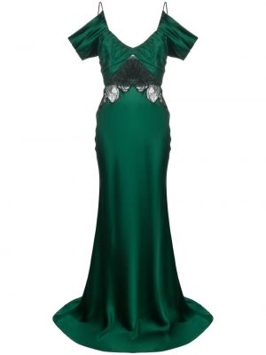 Čipkované saténové koktejlkové šaty Alberta Ferretti zelená