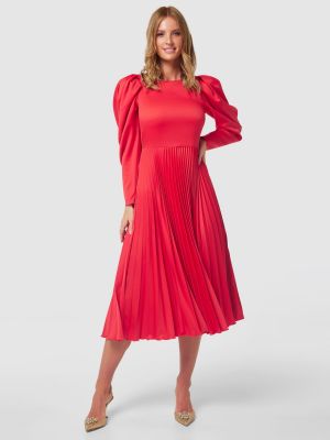 Красное плиссированное платье миди с пышными рукавами Closet London