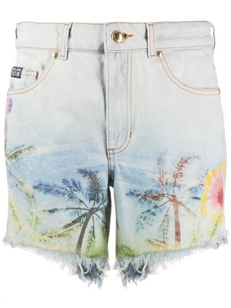 Shorts di jeans con stampa Versace Jeans Couture blu