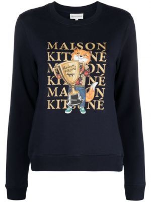 Raštuotas medvilninis džemperis Maison Kitsuné mėlyna