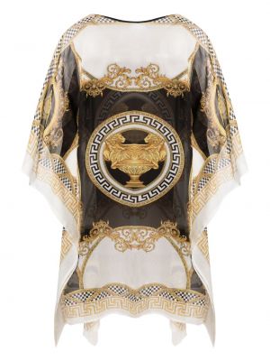 Průsvitné hedvábné šaty s potiskem Versace Pre-owned bílé