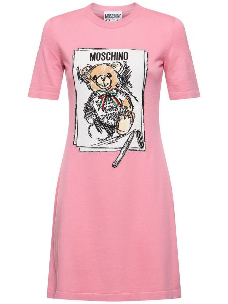 Miniklänning i bomull med mönster Moschino rosa