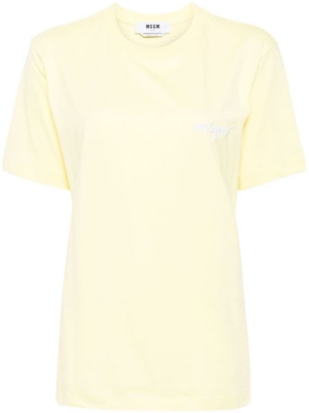 Памучна тениска бродирана Msgm жълто