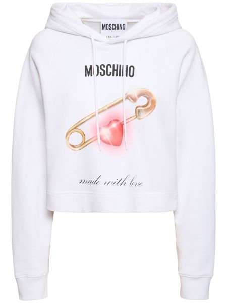 Hoodie i bomull med mönster i jersey Moschino vit