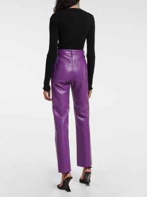 Kožené kalhoty s vysokým pasem z imitace kůže Agolde fialové