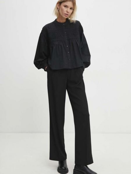 Koszula bawełniana ze stójką relaxed fit Answear Lab czarna