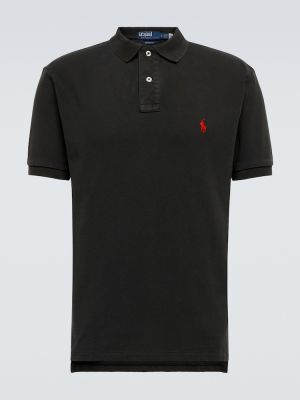 Памучна поло тениска бродирана Polo Ralph Lauren черно