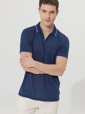 Slim fit lina polo krekls ar īsām piedurknēm Altinyildiz Classics zils