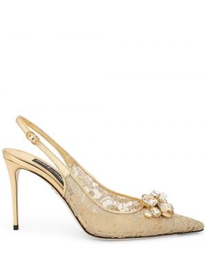 Pantofi cu toc din dantelă Dolce & Gabbana auriu