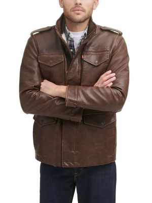 Кожаная куртка с карманами из искусственной кожи Levi’s® коричневая