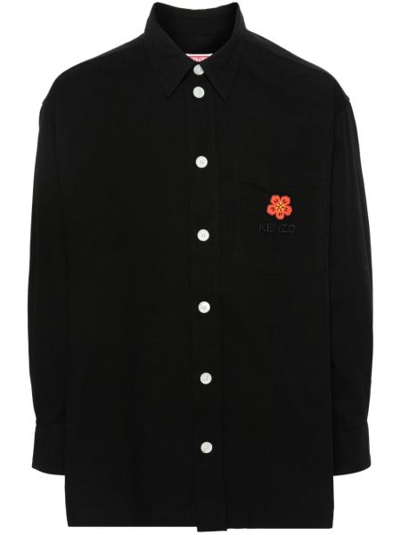 Květinová bavlněná košile Kenzo černá