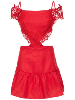 Lniana sukienka mini koronkowa Ermanno Scervino czerwona