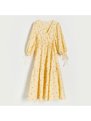 Žluté midi šaty s výšivkou Reserved