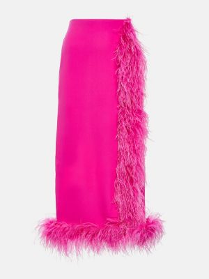 Hedvábné midi sukně z peří Valentino růžové