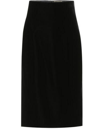 Zamatová midi sukňa s vysokým pásom Saint Laurent čierna