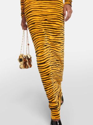 Vestito lungo in velluto con stampa a righe tigrate Rabanne giallo