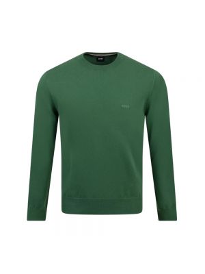 Dzianinowy sweter bawełniany Boss zielony