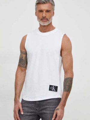 Памучна тениска с дълъг ръкав Calvin Klein Jeans бяло