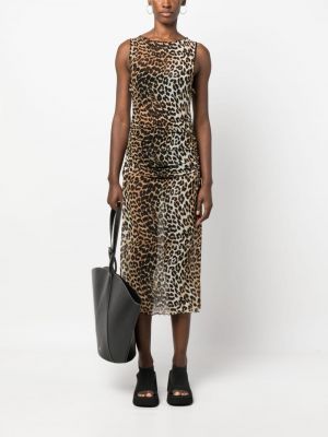 Leopardí šaty s potiskem se síťovinou Ganni