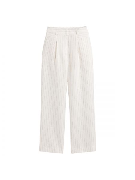 Pantalones rectos de lino de algodón a rayas La Redoute Collections blanco