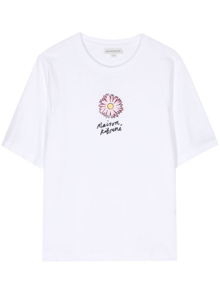 T-shirt en coton à fleurs Maison Kitsuné blanc