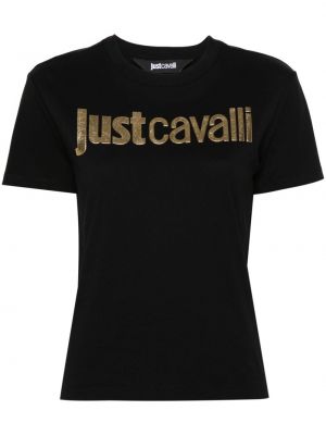 Памучна тениска с принт Just Cavalli черно