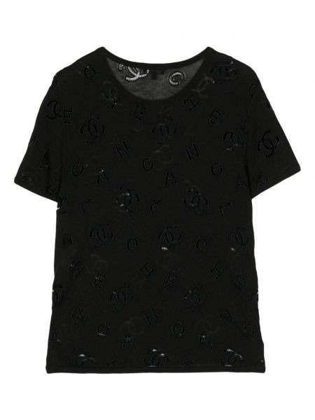 Tričko s výšivkou Chanel Pre-owned černé