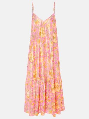 Хлопковый платье миди в цветочек с принтом Juliet Dunn розовый