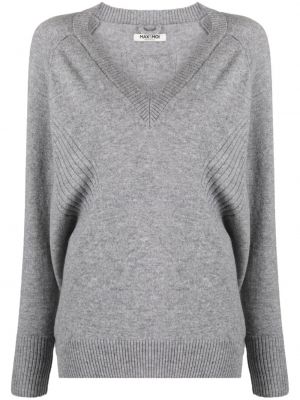 Kašmírový sveter s výstrihom do v Max & Moi sivá