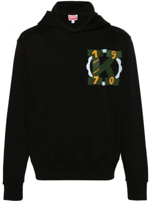 Pamučna hoodie s kapuljačom s vezom Kenzo crna