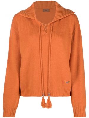 Nėriniuotas kašmyro megztinis su raišteliais Alanui oranžinė