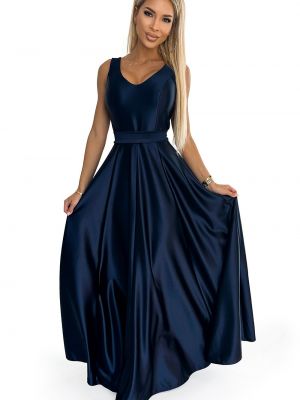 Satynowa sukienka długa z kokardką Numoco niebieska