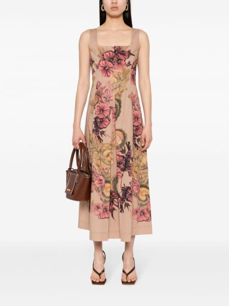 Sukienka w kwiatki z nadrukiem Alberta Ferretti brązowa