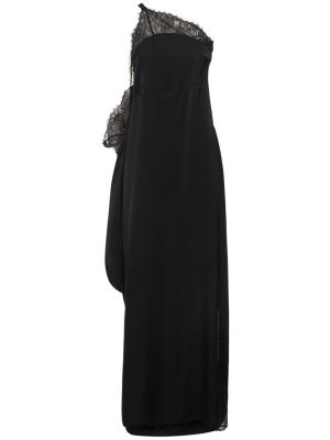 Čipkované asymetrické saténové dlouhé šaty Jw Anderson čierna