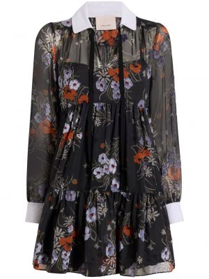 Kvetinové večerné šaty s potlačou Cinq A Sept čierna