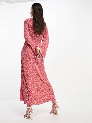 Платье миди с v-образным вырезом с длинным рукавом Glamorous красное