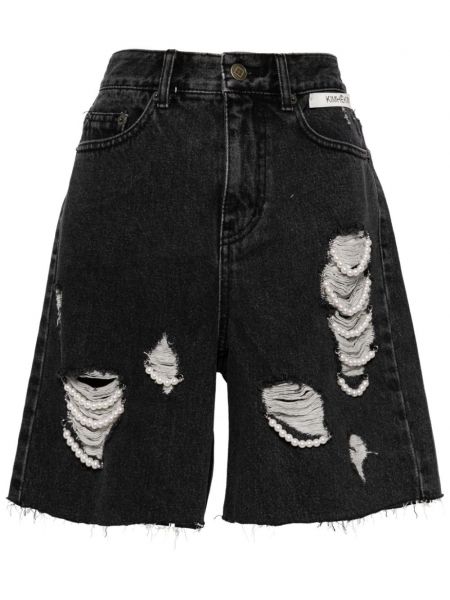 Szorty jeansowe z przetarciami Kimhekim czarne